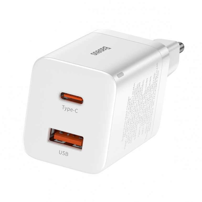 Сетевое зарядное устройство Baseus Super Si Pro 2 порта, USB + Type-C 30W Белый