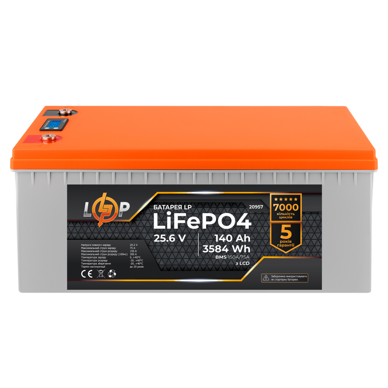 Аккумулятор LogicPower Lifepo4 LCD 24V (25,6V) - 140 Ah (3584Wh) (BMS 150A/75A) пластик