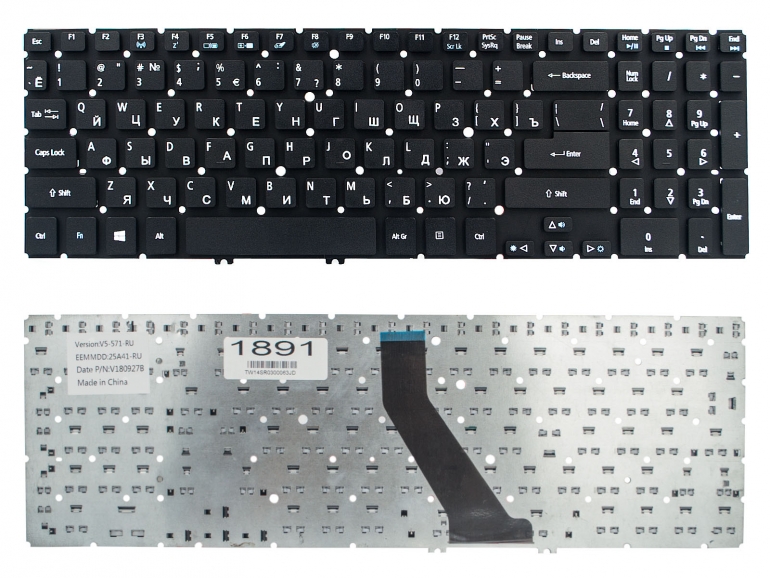Клавиатура Acer Aspire V5-531 V5-551 V5-571 Ultra M3-581 M5-581 VN7-571 VN7-591G черная без рамки Прямой Enter