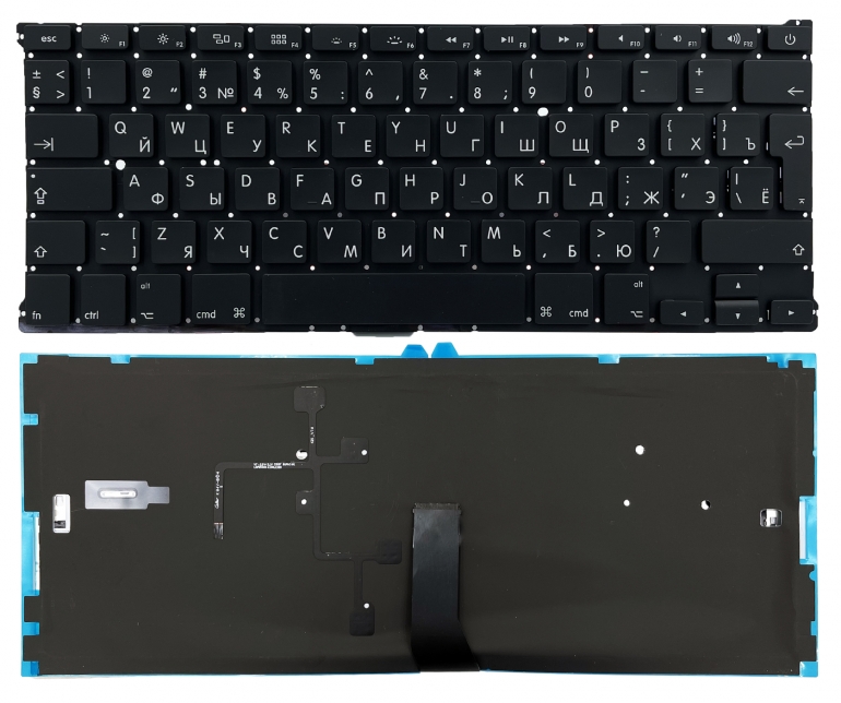 Клавиатура Apple MacBook Air 13" A1369 A1466 черная без рамки подсветка Г-образный Enter