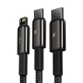 Кабель Baseus Tungsten Gold One-for-three USB 2.0 to Lightning + Type-C + microUSB 3.5A 1.5M Черный