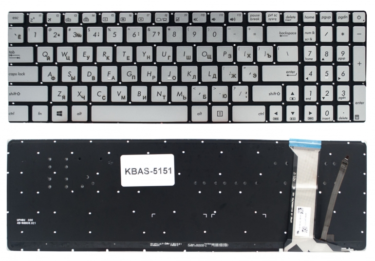 Оригінальна клавіатура Asus N551VW N551JM N551JQ N551JW N551ZU N552VW N751JK N752VX ZX50JX ZX70VW PWR срібляста без рамки підсвітка Прямий Enter