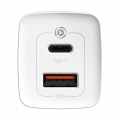 Сетевое зарядное устройство Baseus GaN2 Lite 2 порта, USB + Type-C 65W Белый