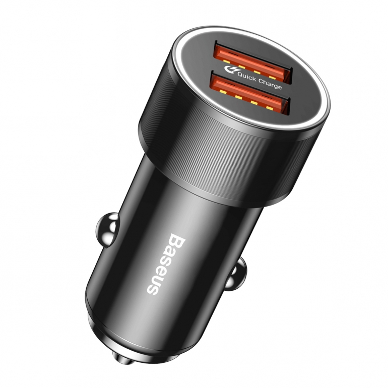Автомобильное зарядное устройство Baseus Small Screw Dual-USB QC 3.0 Черный