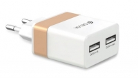 Сетевое зарядное устройство Devia RockWall Dual USBx2 2.4A/1A White/Gold