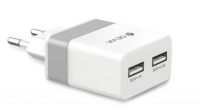 Сетевое зарядное устройство Devia RockWall Dual USBx2 2.4A/1A White/Silver