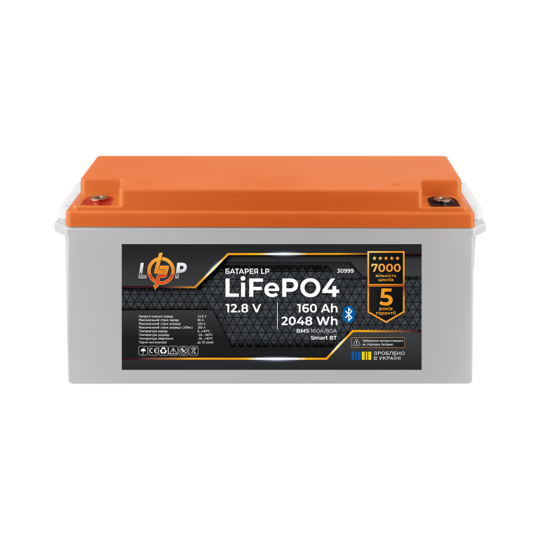 Аккумулятор LP LiFePO4 12,8V - 160 Ah (2048Wh) (BMS 160A/80А) пластик Smart BT