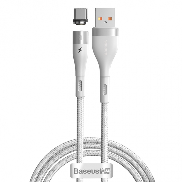 Кабель Baseus Zinc Magnetic USB 2.0 to Type-C 3A 1M Белый