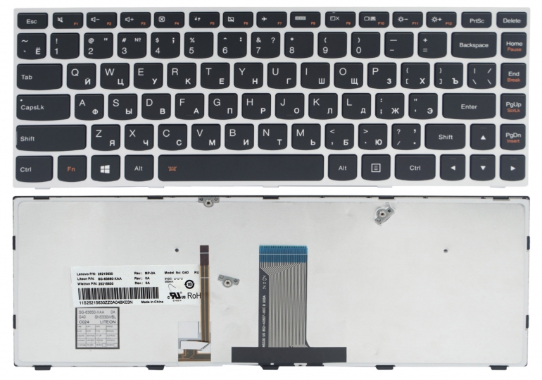 Оригинальная клавиатура Lenovo IdeaPad G40-30 G40-45 G40-70 G40-75 Z40-70 Z40-75 Flex 2-14 черная/серая подсветка