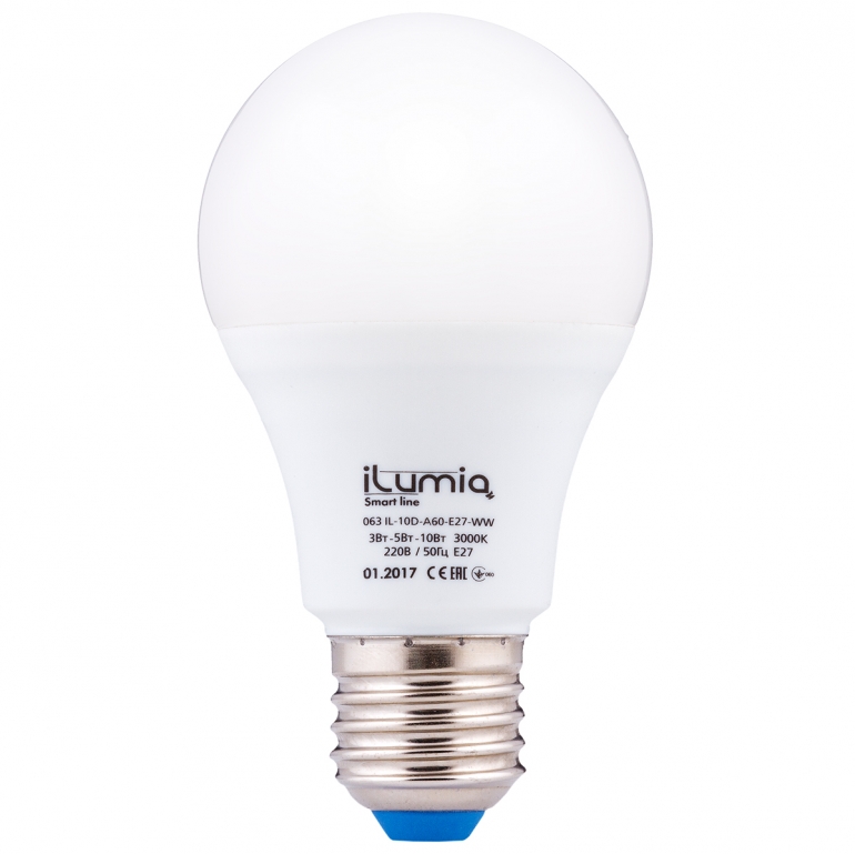 Лампа iLumia IL-10D-A60-E27-WW 1000Лм, 10Вт, Е27, 3000К, диммер.