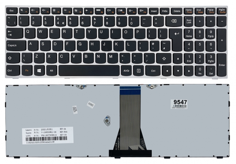Оригінальна клавіатура Lenovo IdeaPad G50-30 G50-45 Z50-70 B50-30 B50-45 E51-80 Z51-70 G70-80 Z70-70 500-15ISK чорна/срібна ENG