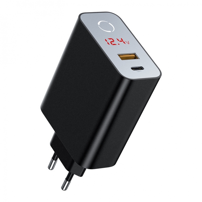 Мережевий зарядний пристрій Baseus Speed PPS Smart Shutdown + Digital Display, 2 порти, USB + Type-C 45W Чорний