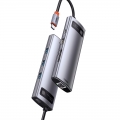 USB Hub Baseus Metal Gleam 8-in-1 Multifunctional Type-C to USB3.0*3 + HDMI + RJ45 Ethernet + TF+SD Card + Type-C PD Сірий