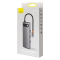 USB Hub Baseus Metal Gleam 8-in-1 Multifunctional Type-C to USB3.0*3 + HDMI + RJ45 Ethernet + TF+SD Card + Type-C PD Cерый