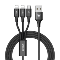 Кабель Baseus Rapid 3-in-1 Cable USB 2.0 to Micro+Dual Lightning 3A 1.2M Черный