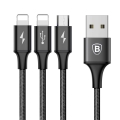 Кабель Baseus Rapid 3-in-1 Cable USB 2.0 to Micro+Dual Lightning 3A 1.2M Черный