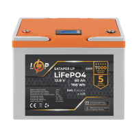 Аккумулятор LogicPower Lifepo4 12,8V-60 Ah (768Wh) (BMS 80A/40А) пластик LCD для ИБП