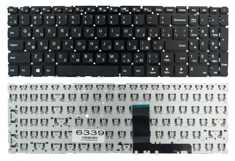 Клавиатура Lenovo IdeaPad 110-15IBR 110-15ACL Yoga 310-15ISK 310-15ABR 510-15ISK 510-15IKB черная без рамки Прямой Enter PWR