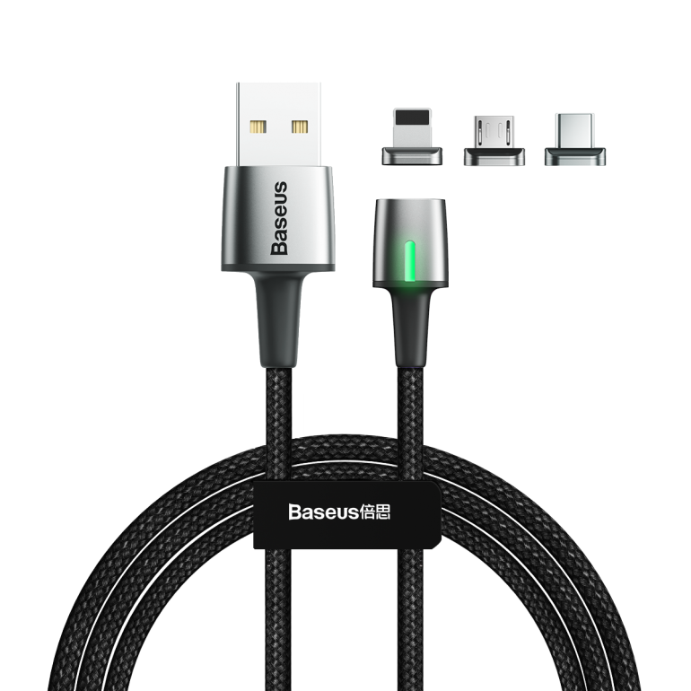 Кабель Baseus Zinc Magnetic Kit Lightning + Type-C + microUSB 2M Черный