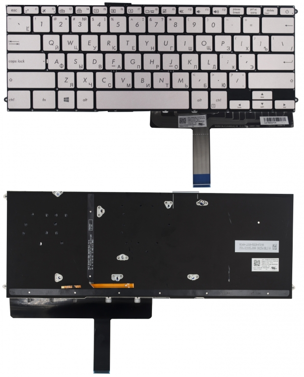 Оригинальная клавиатура Asus ZenBook 3 Deluxe UX490UA PWR серебристая без рамки Прямой Enter подсветка